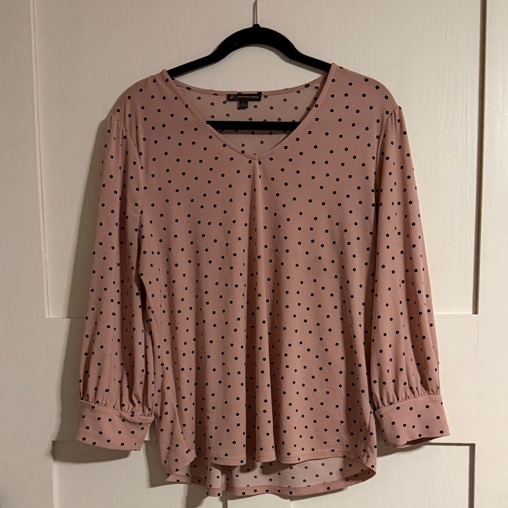 Adrianna Papell Pink Polka Dot V-Neck Blouse